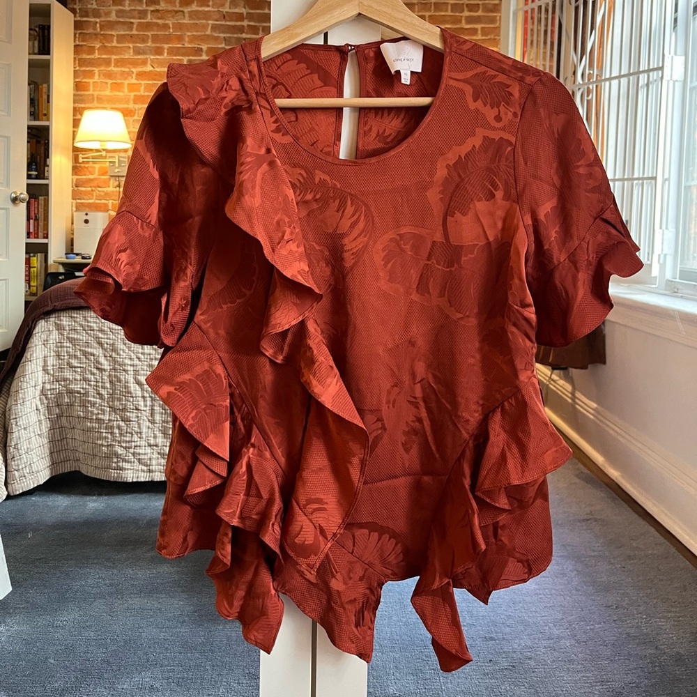 Cinq a Sept Rust Ruffle Top